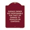 Signmission Garage Owner Not Responsible for Theft or Damage to Vehicles or Contents Alum, 24" H, BU-1824-23936 A-DES-BU-1824-23936 - alternate 1
